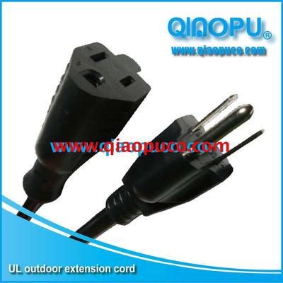 QIAOPU美式三插母头延长线 美式公母对接头电源线 美标插头电源线UL认证